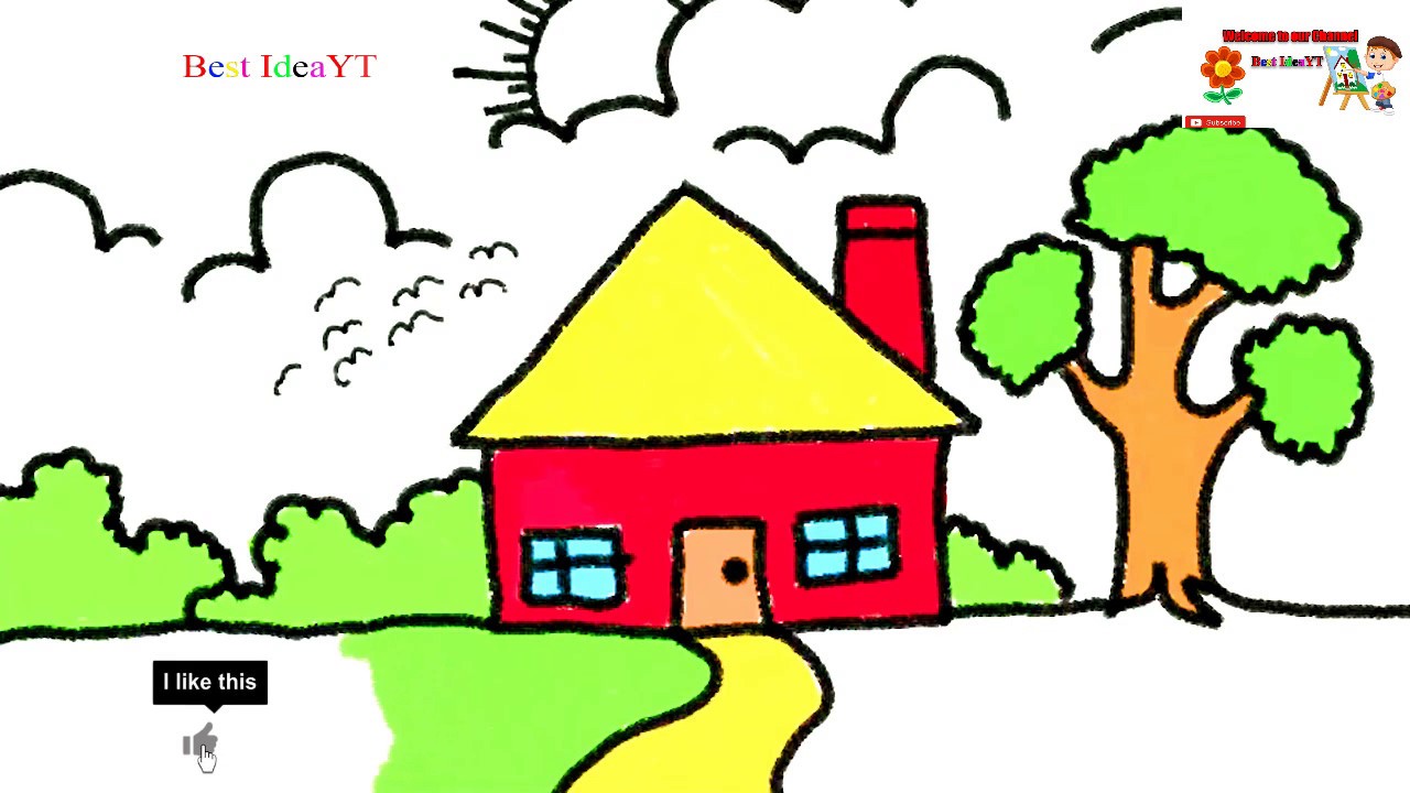 1280x720 Easy House Drawing For Kids! Step