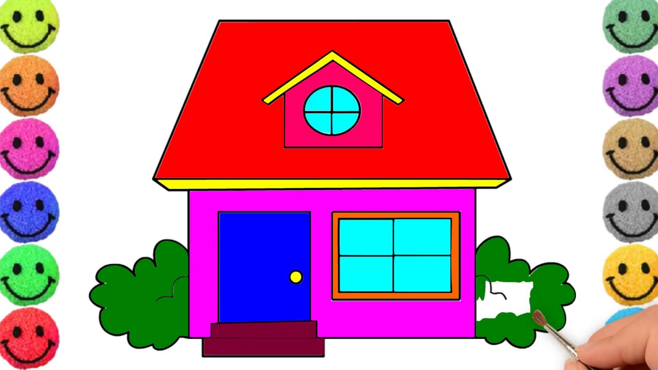 1280x720 House Drawing For Kids, Drawing House For Learning Colors, Simple