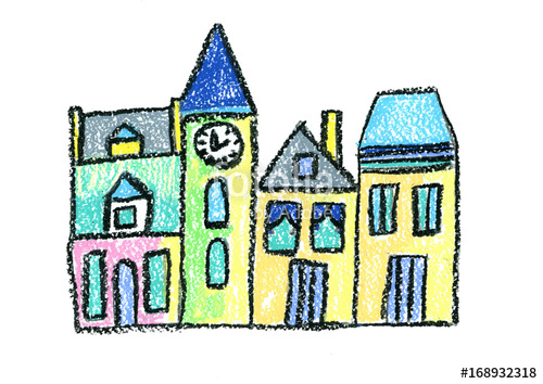 500x354 Old Town Old City Christmas City Kids Drawing Style Children