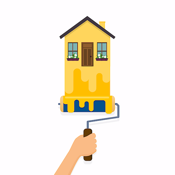 600x600 Hand Holding Roller Brush And Painting A House Flat Design Modern