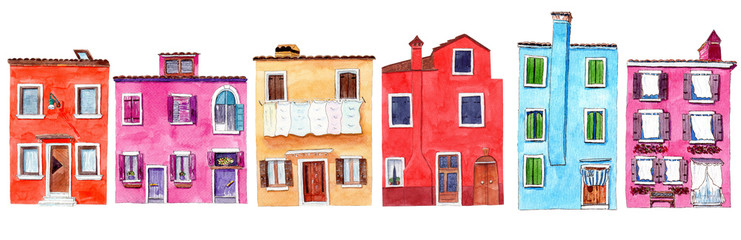 741x240 Hand Paint Watercolor Cute Illustration Of A House From Burano