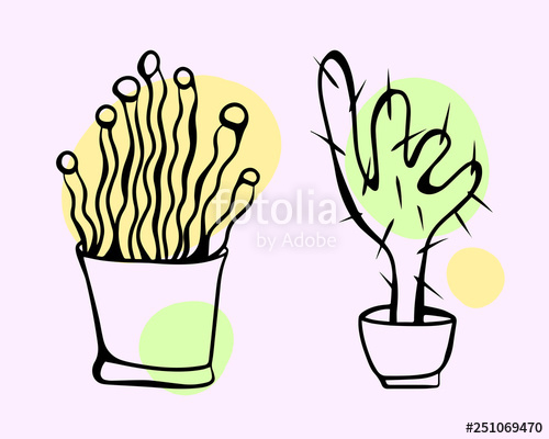 500x400 Cartoon Style Vector Illustration Of House Plants With Yellow