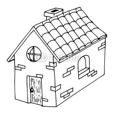 400x400 hand drawn house with a tiled roof house with wooden door