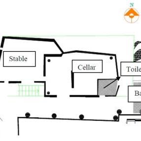 286x286 plan of ground floor and first floor, and section of a selected