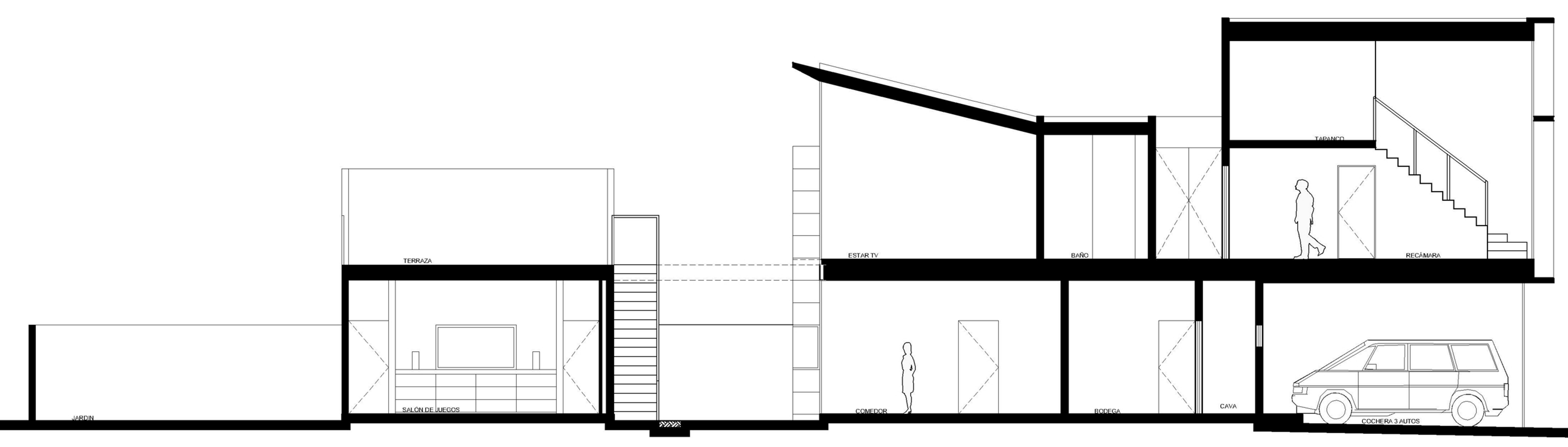 6472x1847 Sketch Section Casa Quince Modern Minimalist Block House Plan