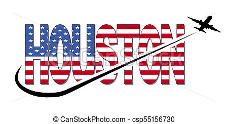 450x245 Houston Flag Text With Plane Silhouette And Swoosh Illustration