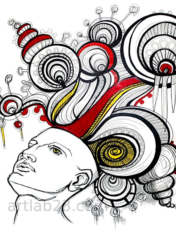 570x757 Dreaming Man Art Print Psychedelic Drawing Ink