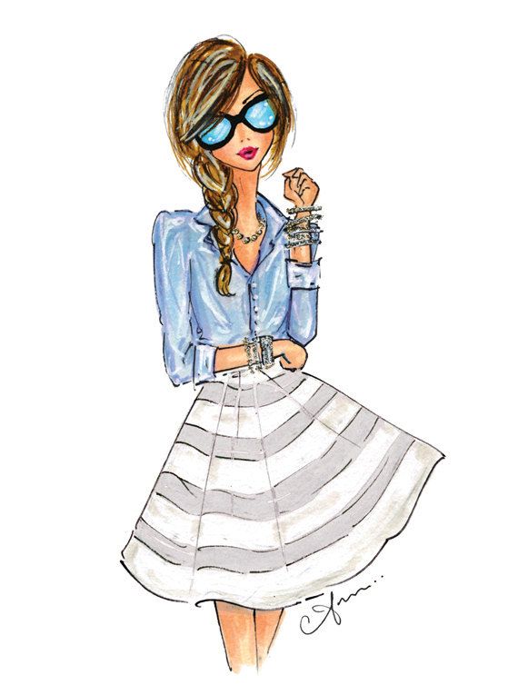 570x765 Fashion Illustration Print, Chambray And Stripes, Art