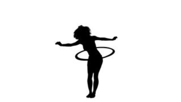 600x338 A Silhouette Woman Is Using A Hula Hoop Against A White Background