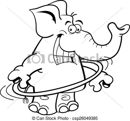 450x418 Cartoon Elephant With A Hula Hoop Black And White Illustration