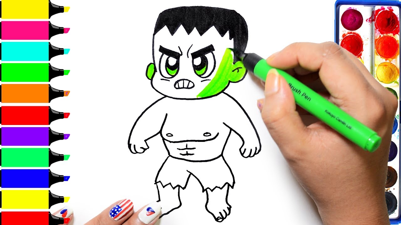 1280x720 Hulk Coloring Page, Drawing Marvel Superhero, Learn Colors
