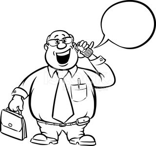 320x300 Whiteboard Drawing Cartoon Fat Businessman With Cell Phone Premium