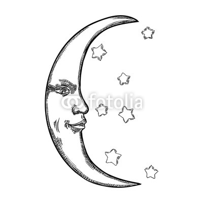 400x400 Hand Drawn Sketch Of Crescent Moon Human Like Face