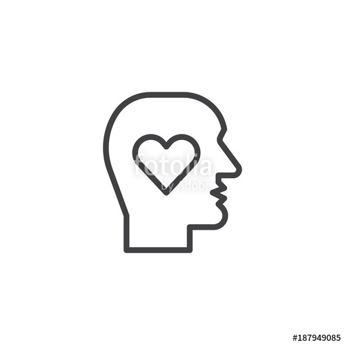 500x500 Human Head With Heart Line Icon, Outline Vector Sign, Linear Style