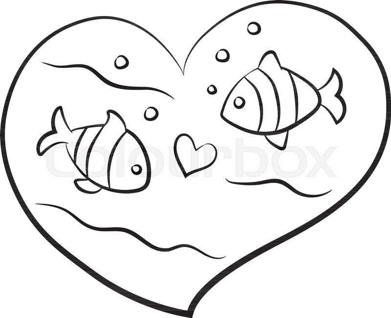 800x650 Fish In Heart Line Art Vector Stock Vector Colourbox