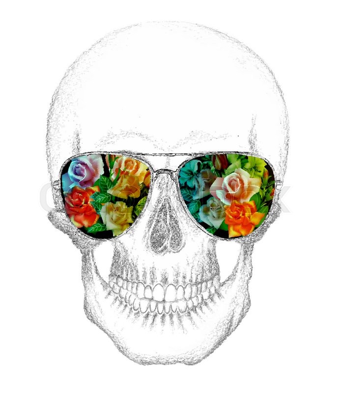 686x800 Skull Of Human With Eyeglasses Roses Stock Vector Colourbox