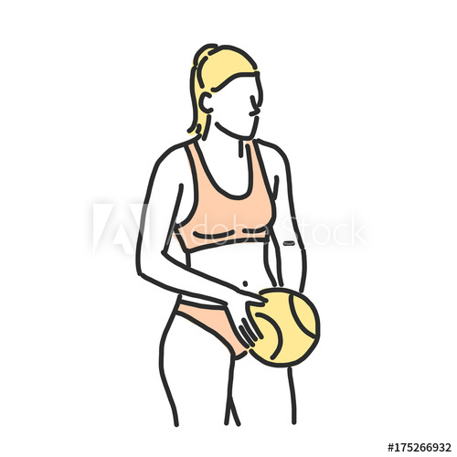 500x500 Beach Volleyball Line Drawing Illustration In Various Poses