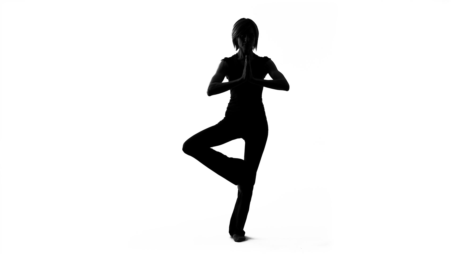 1920x1080 Video Young Woman Shadow Practicing Yoga, Tree Pose Exercise