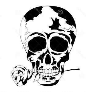 300x300 Stock Illustration Black White Human Skull Rose Mouth Tattoo Skull