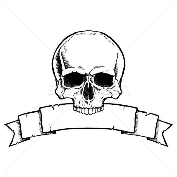 600x600 Black And White Human Skull With Ribbon Banner Vector Illustration