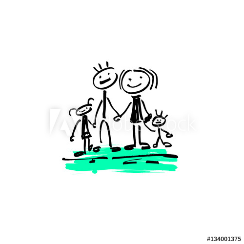 500x500 Drawing Sketch Doodle Human Stick Figure Happy Family