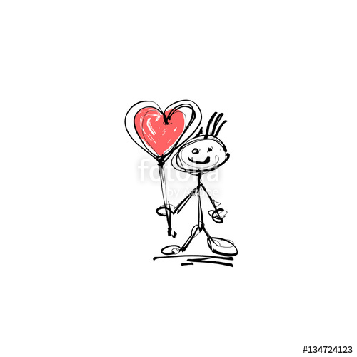 500x500 Hand Drawing Sketch Human Smile Stick Figure With Heart Stock