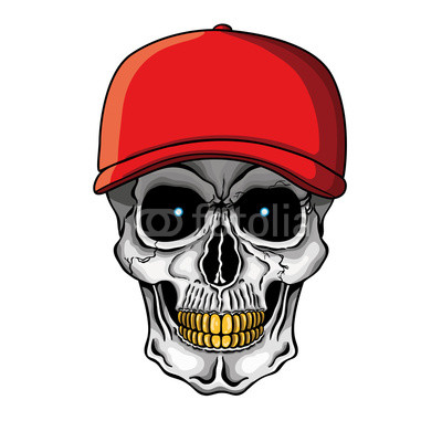 400x400 Vector Illustration Of Human Skull With Golden Teeth And Baseball