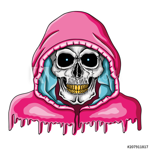 500x500 Vector Illustration Of Human Skull With Golden Teeth And Pink Hood
