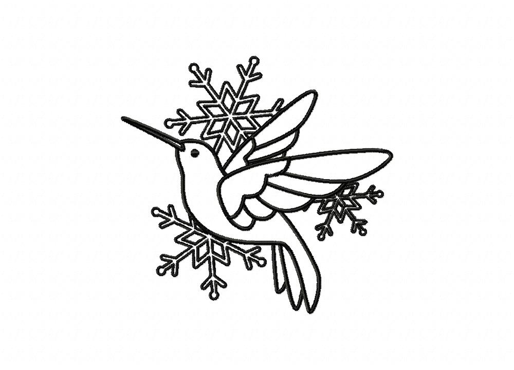 1000x721 Hummingbird Fly Snowflake Outline Machine Embroidery Design
