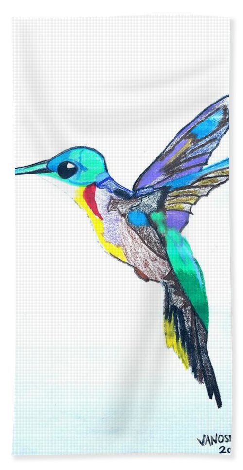 500x967 Hummingbird Presented In Colored Pencil Hand Towel For Sale