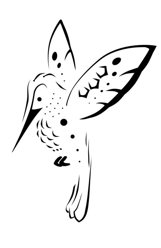 564x867 Unusual Black Line Hummingbird Tattoo Design