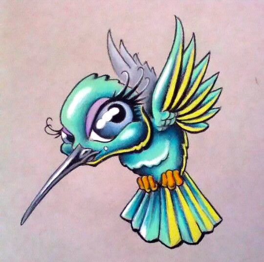 540x536 Cute Cartoon Hummingbird Tattoo Design