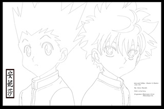 320x213 lineart fanart of gon and killua of hunter x hunter drawn