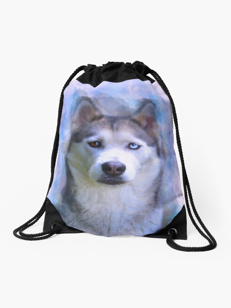 750x1000 Siberian Husky Dog Water Color Art Painting Drawstring Bag