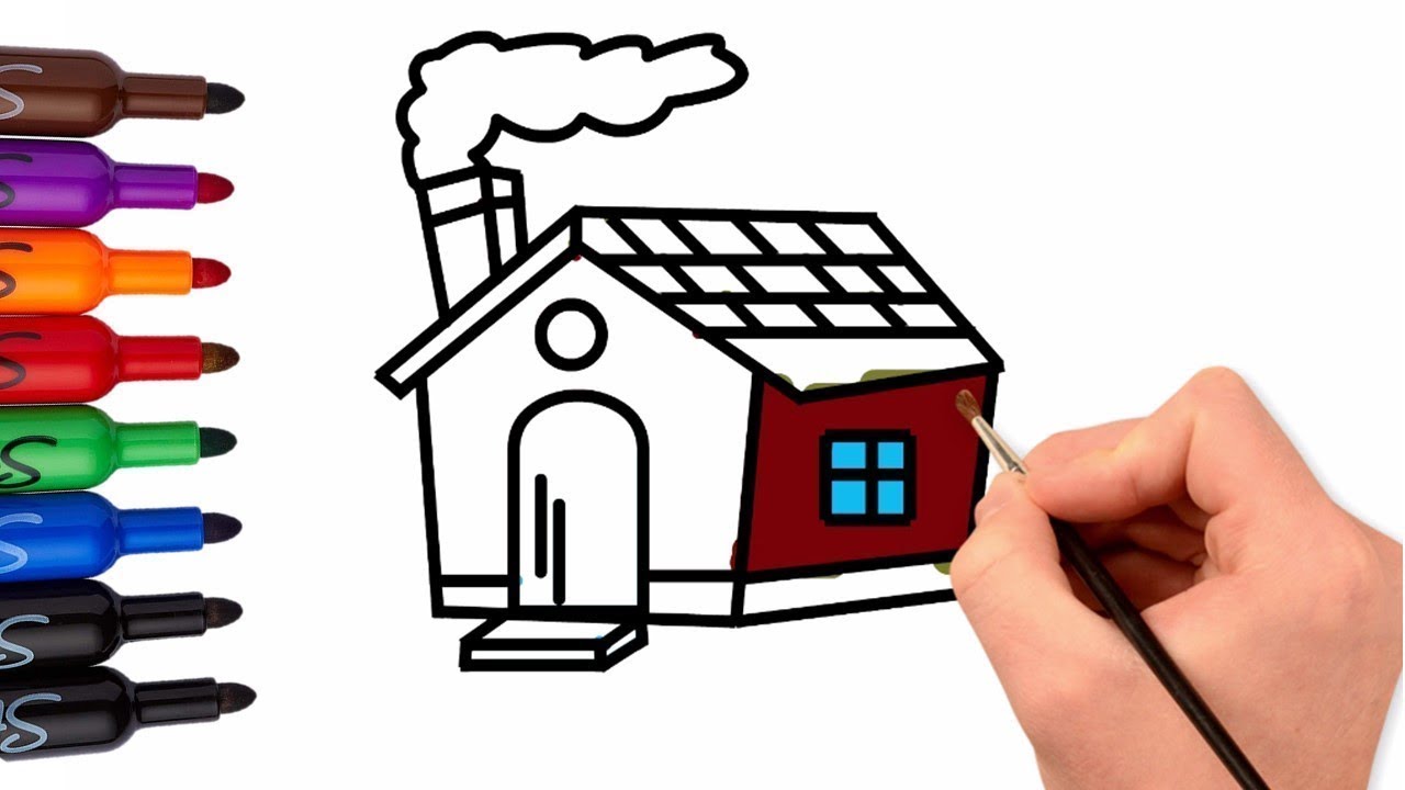 1280x720 Coloring House, Heart And Tv Painting And Drawing For Kids