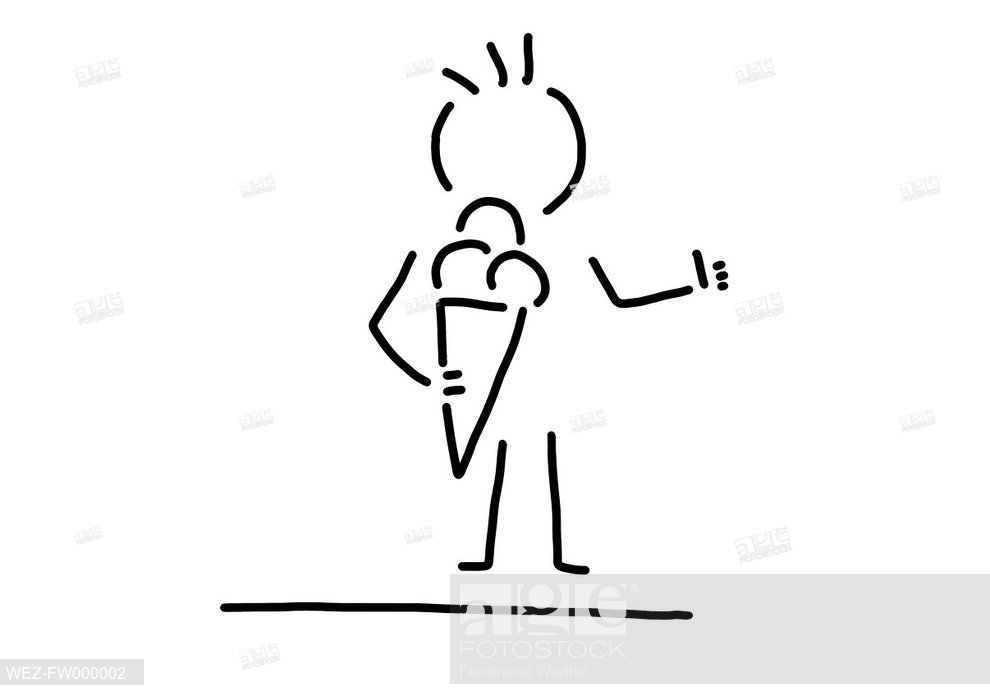 990x700 Child With Ice Cream Cone, Thumbs Up, Line Drawing, Black