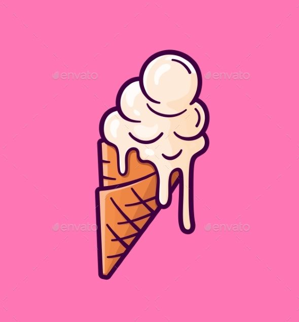 590x637 Vector Cartoon Melting Ice Cream Balls In The Cone Idea