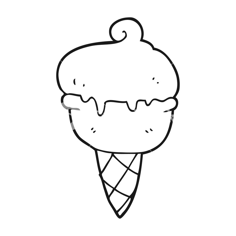 1000x1000 Freehand Drawn Black And White Cartoon Ice Cream Royalty Free
