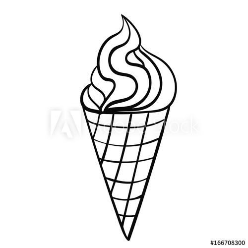 500x500 Black Thin Line Ice Cream With Rose In The Waffle Cone Isolated