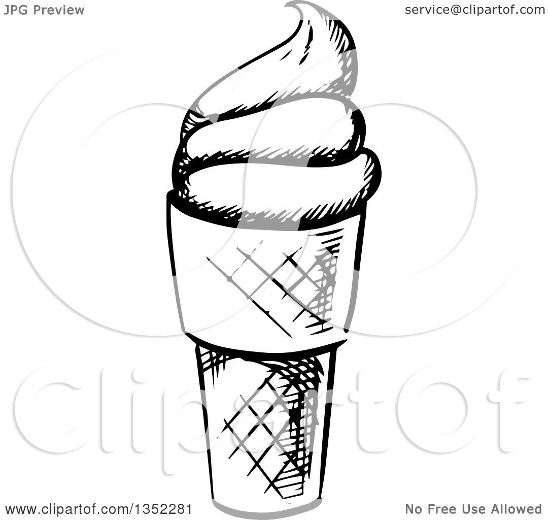 1080x1024 Clipart Of A Black And White Sketched Ice Cream Cone