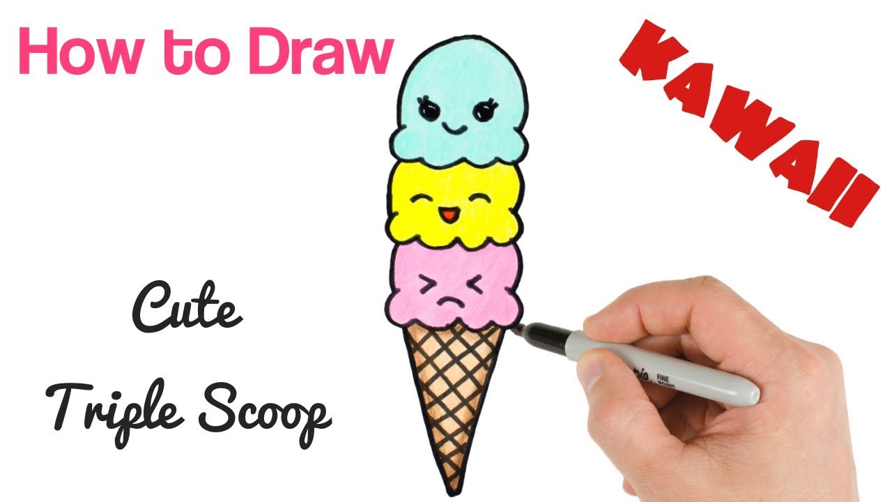 1280x720 How To Draw Cute Ice Cream Triple Scoop Kawaii Food Drawings