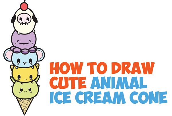 600x404 How To Draw Cute Kawaii Animals Stacked In Ice Cream Cone Easy