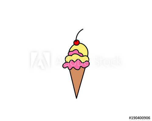 500x400 Drawing Of An Ice Cream Cone With A Cherry On Top, Vector