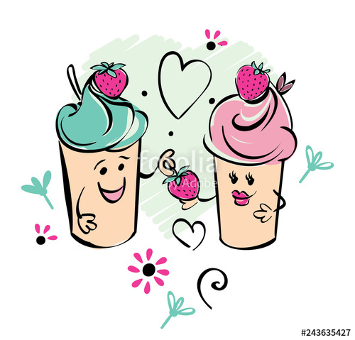 500x479 Girl And Boy Ice Cream Character And Strawberry, Heart The Boy