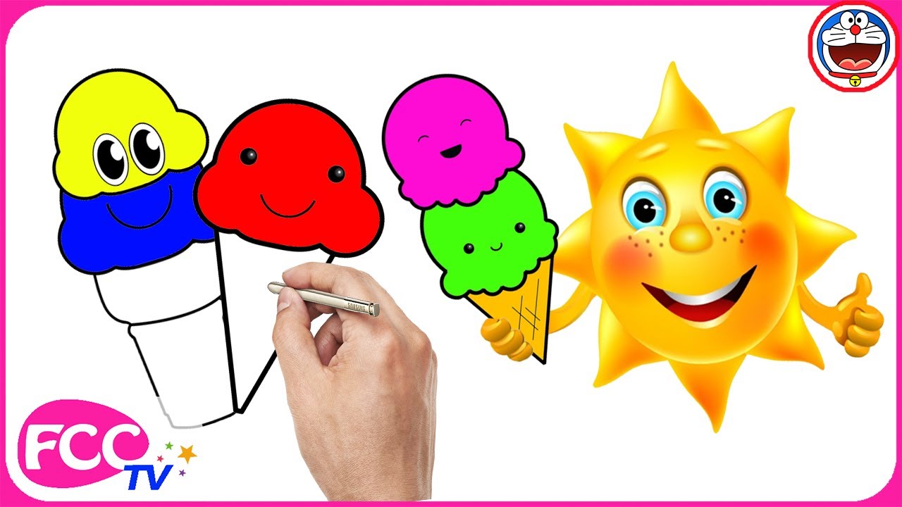 1280x720 Ice Cream Cone Drawing Coloring And Painting Kids Learing Colors