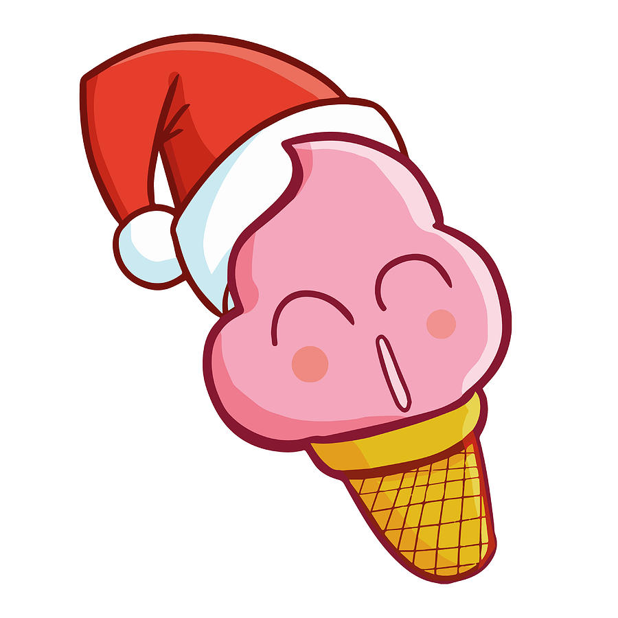 900x900 Cute Pink Ice Cream Wearing Santa's Hat And Smiling Drawing