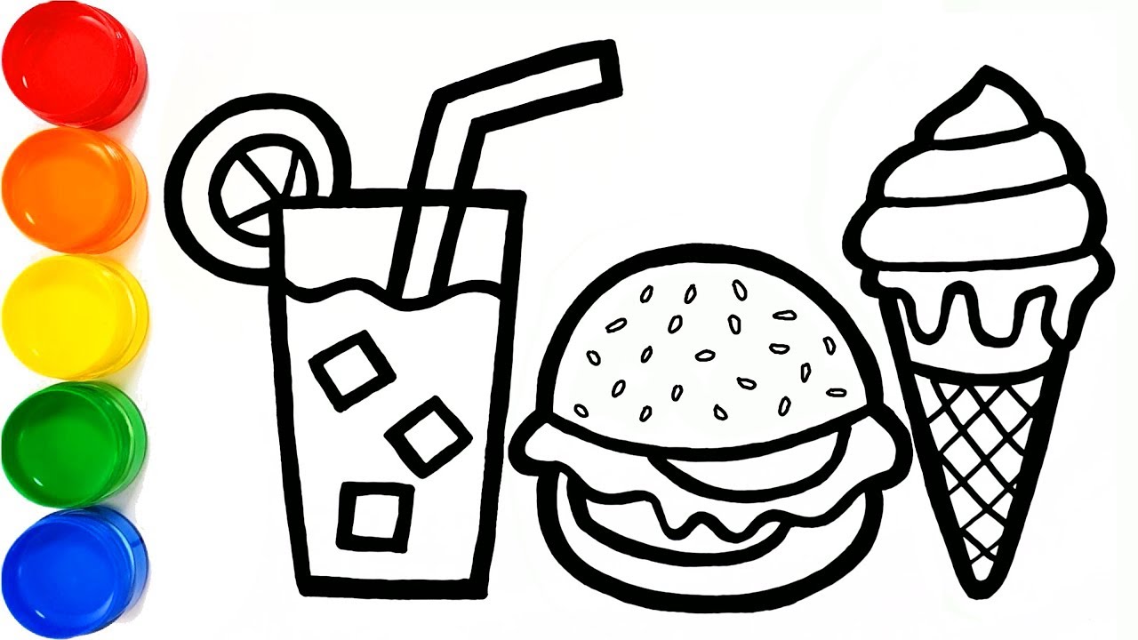 1280x720 Hamburger Juice Ice Cream Coloring Drawing Learn Colors For Kids