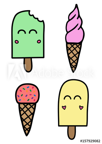 355x500 cute set of ice creams with faces, eyes and cheeks, popsicle