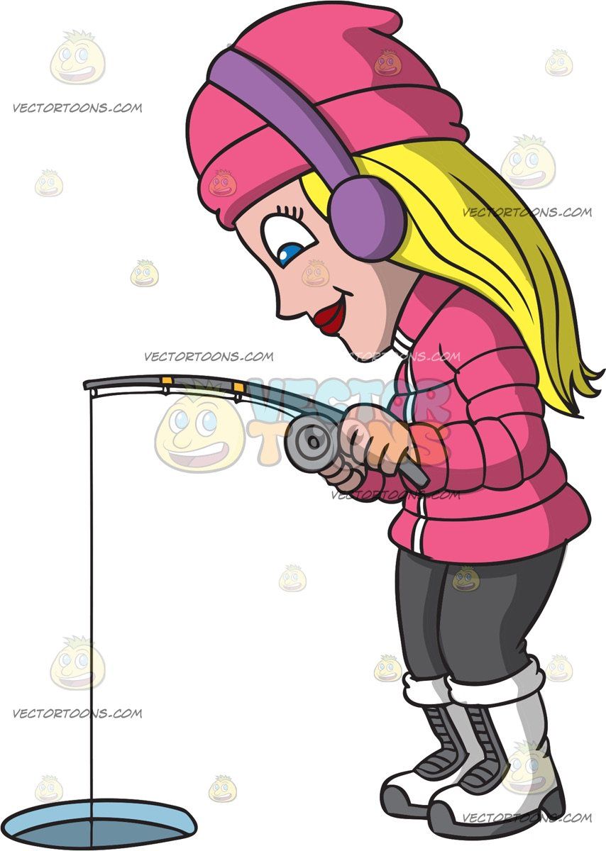 854x1200 An Ice Fishing Woman A Woman With Blonde Hair Wearing A Pink