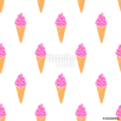500x500 Seamless Ice Cream Cone Pattern, Hand Drawn Colorful Summer Food